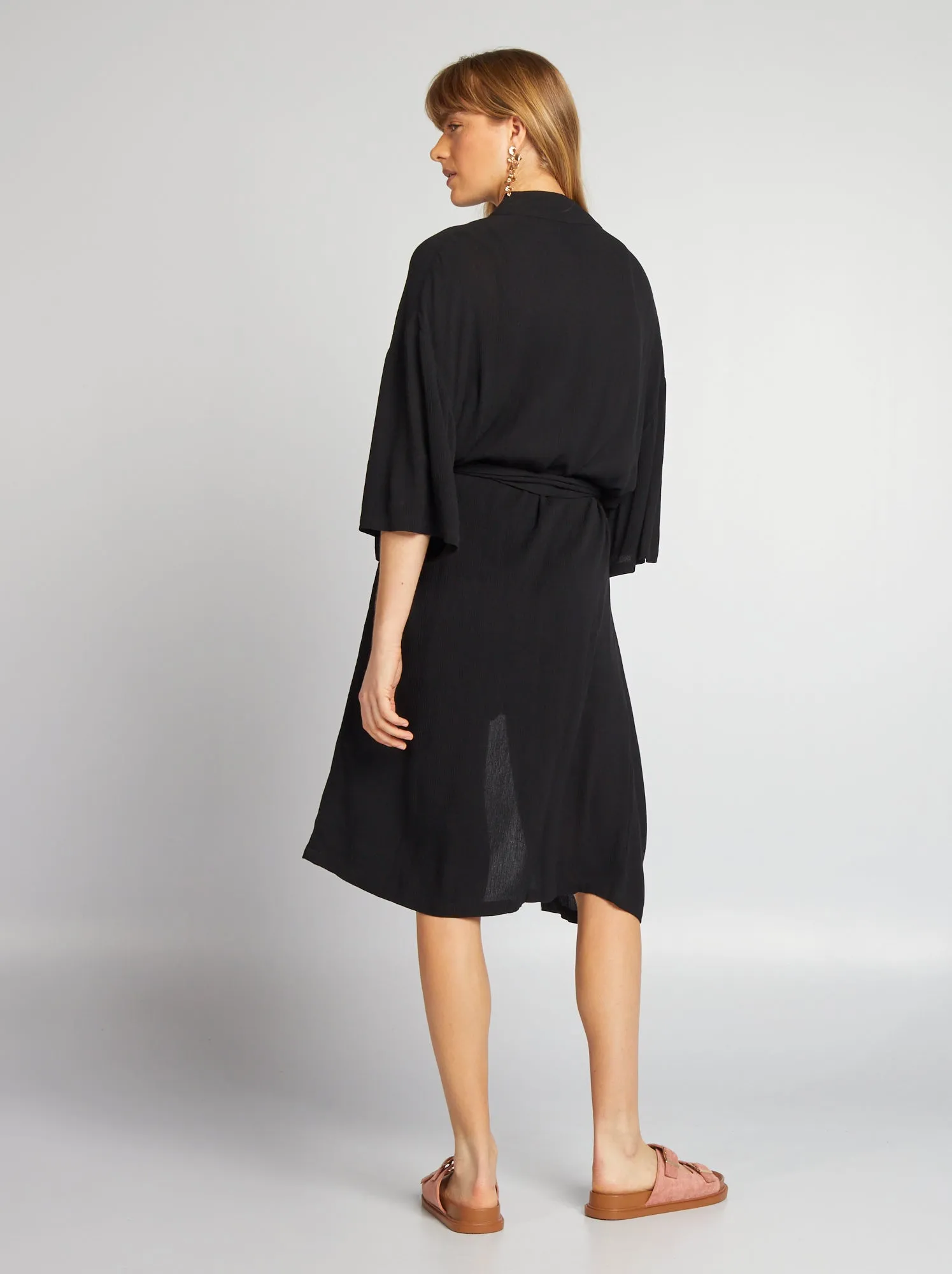 Kimono stampato con cintura - nero