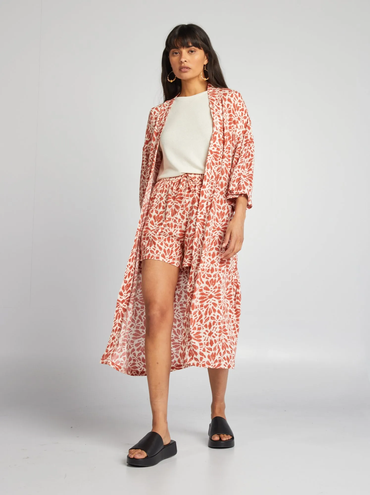 Kimono stampato con cintura - ROSSO
