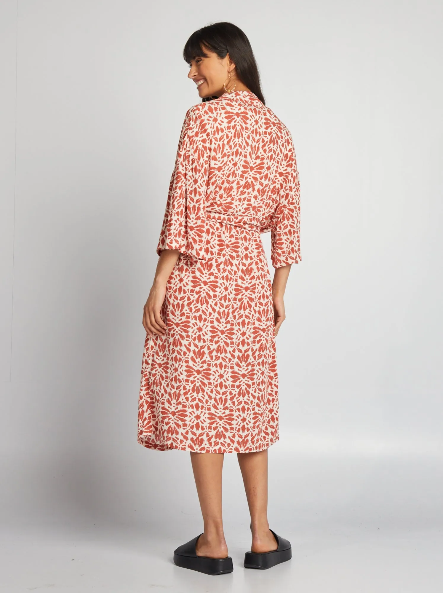 Kimono stampato con cintura - ROSSO