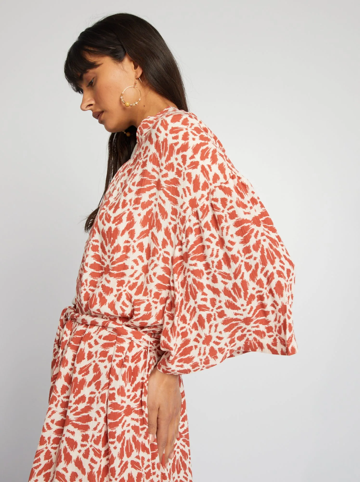Kimono stampato con cintura - ROSSO