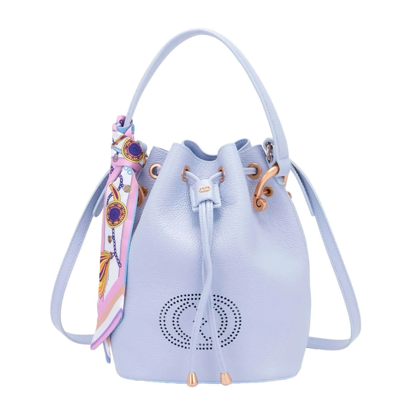 La Carrie Borsa Donna Secchiello Drilled, Logo Traforato, Pelle, Celeste