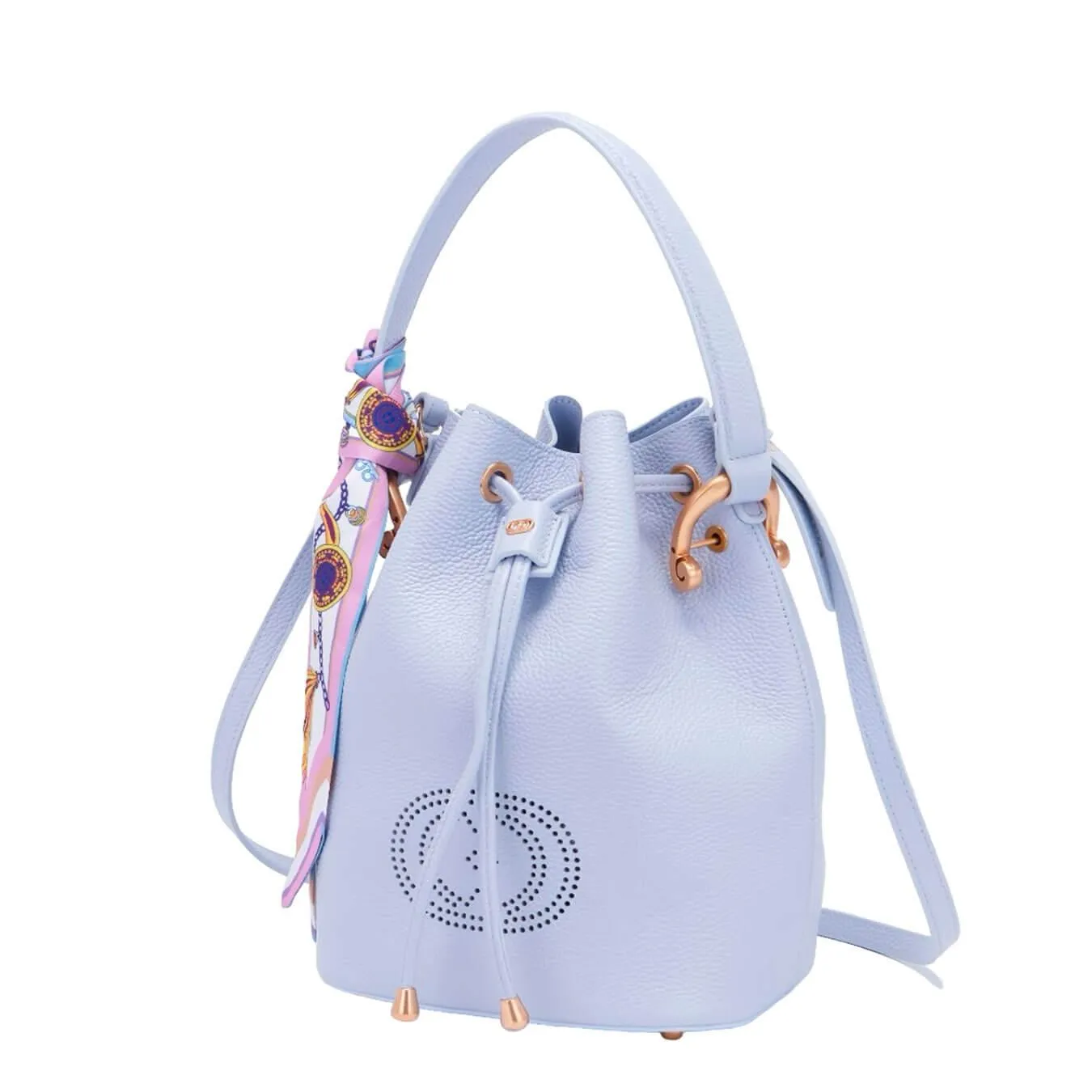 La Carrie Borsa Donna Secchiello Drilled, Logo Traforato, Pelle, Celeste