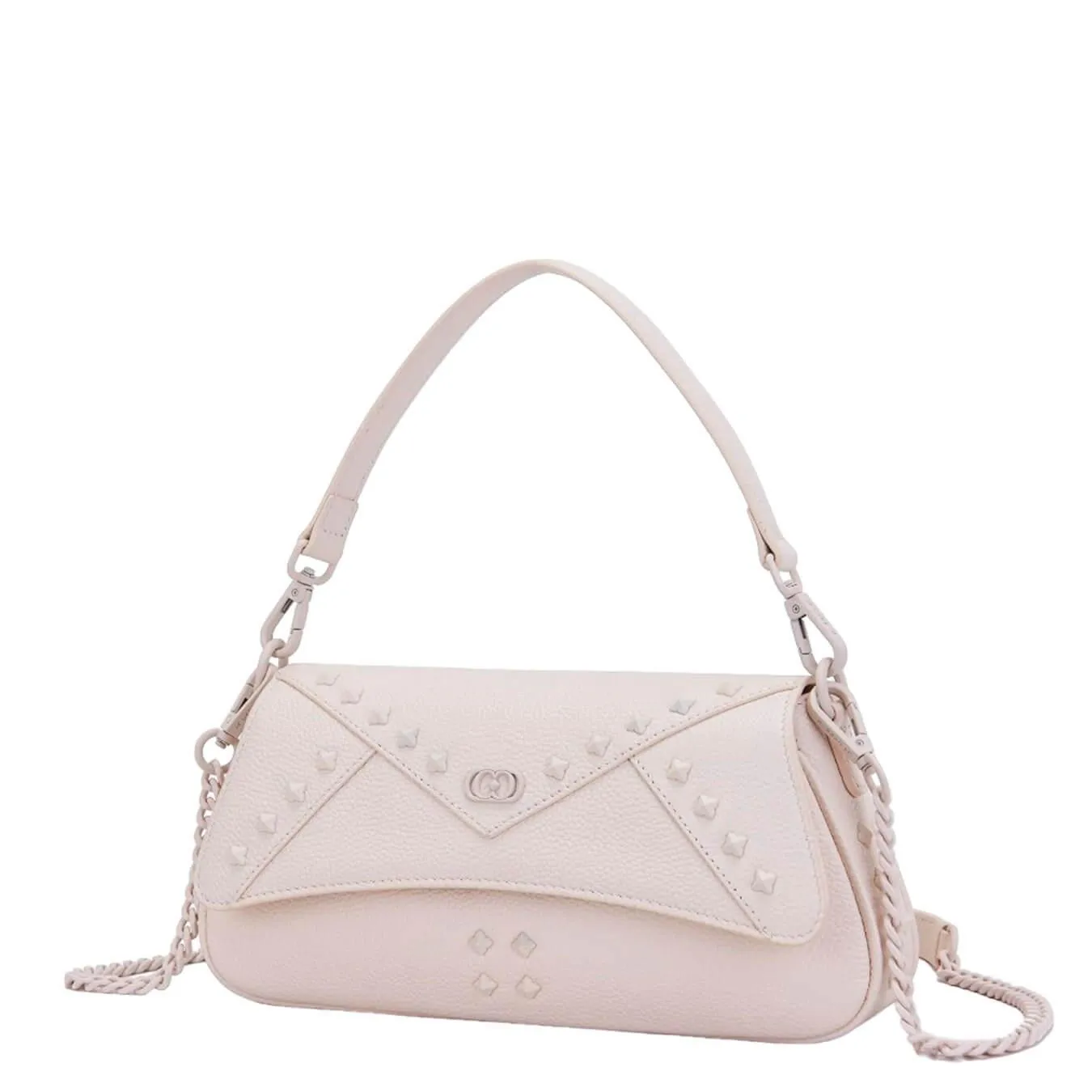 La Carrie Borsa Frivolous Donna a Spalla, Media, Pelle, Borchie, Avorio