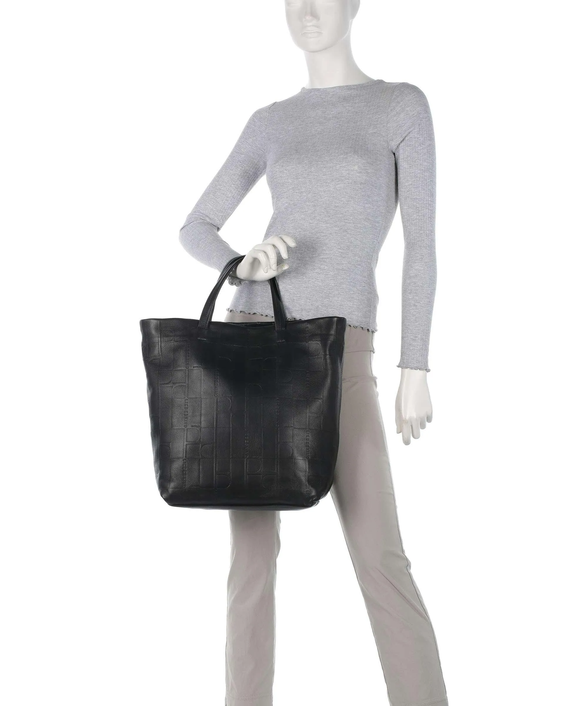  Liebeskind Hera Monogram Sheep Natural L Borsa shopper pelle di vacchetta goffrata nero  