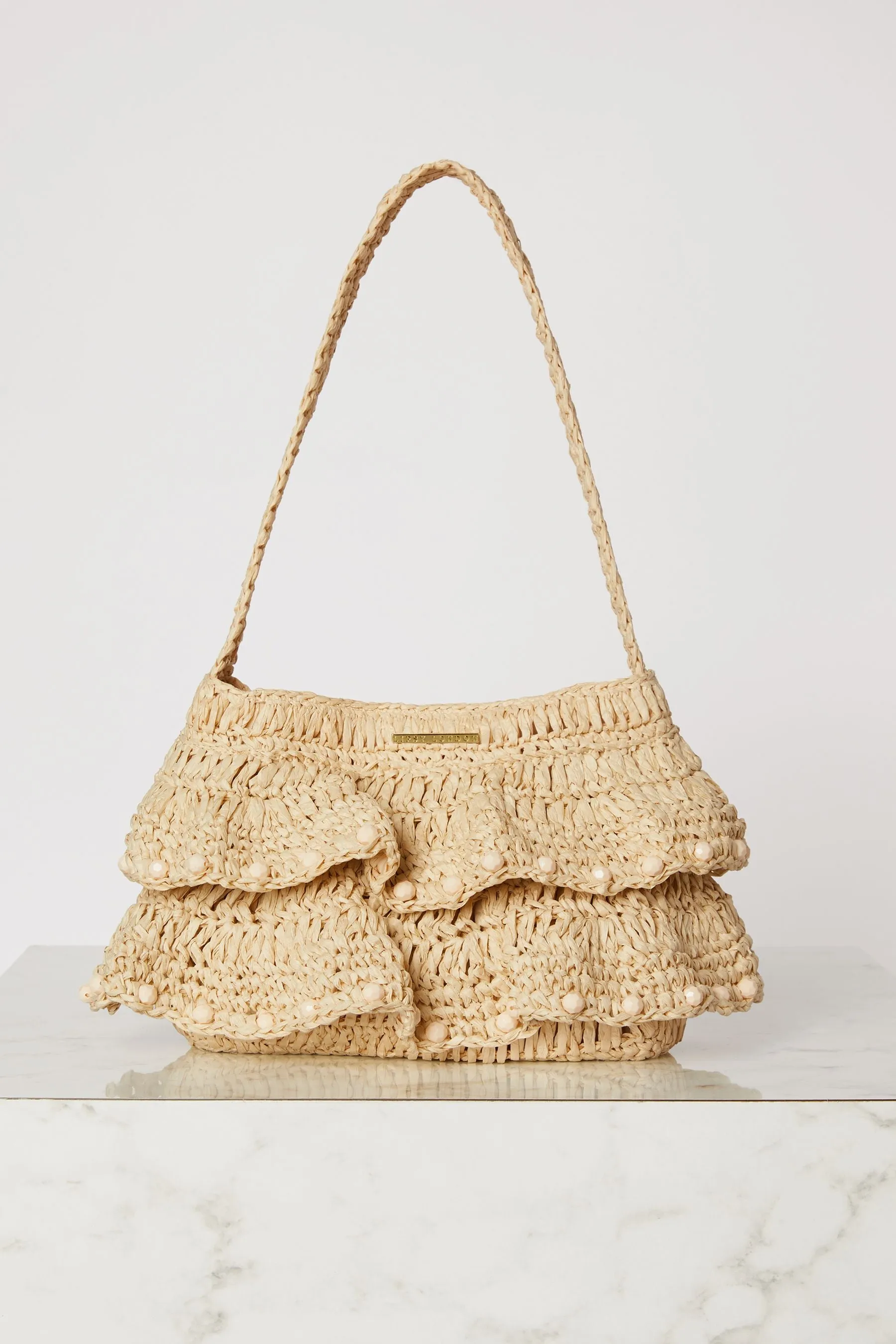 Lipsy - Borsa da spalla Ruches in rafia e paglia con perline