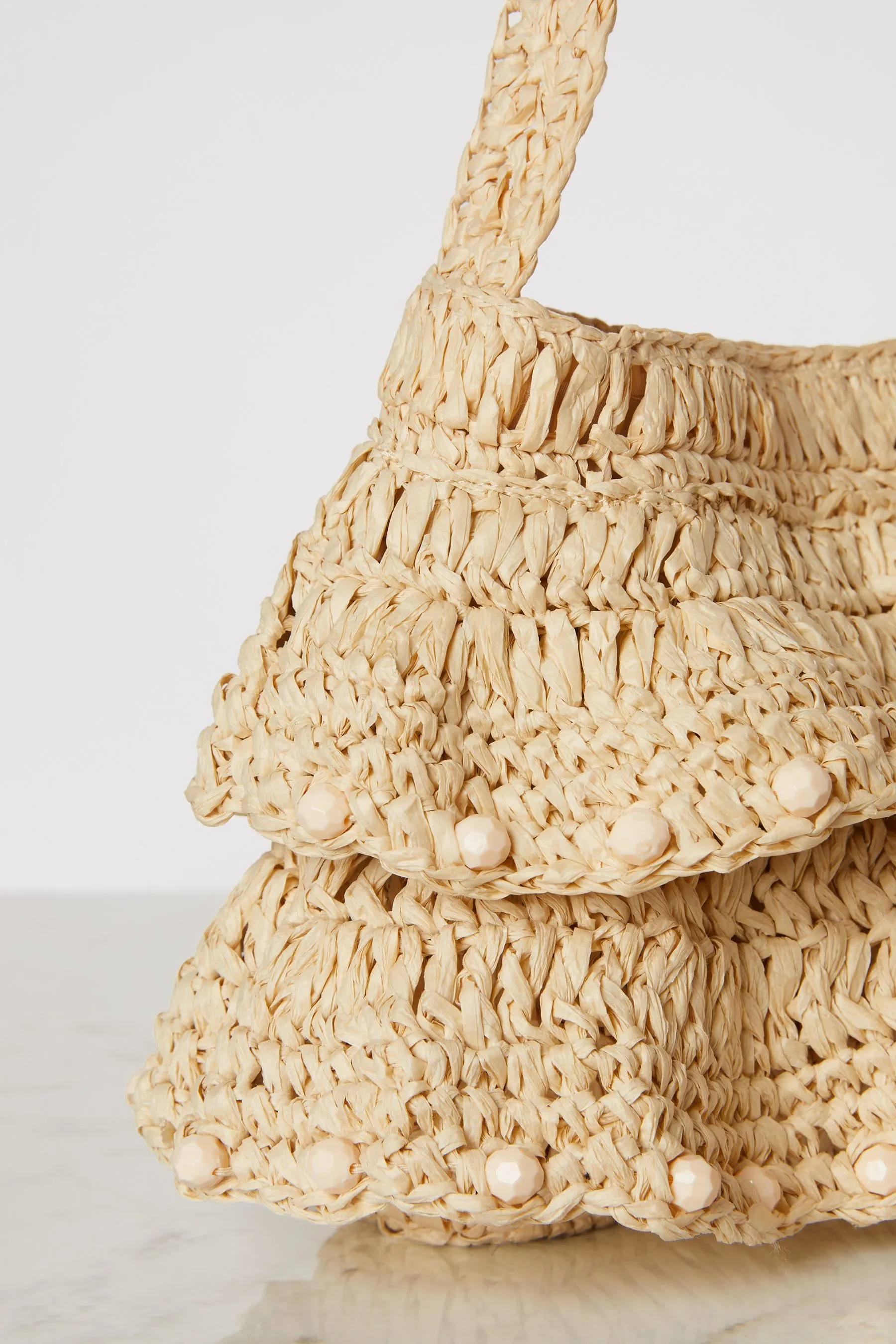 Lipsy - Borsa da spalla Ruches in rafia e paglia con perline