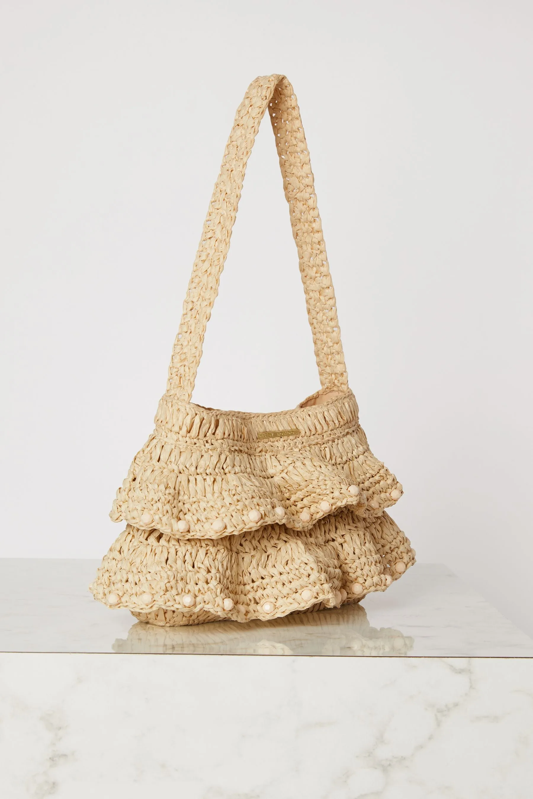 Lipsy - Borsa da spalla Ruches in rafia e paglia con perline