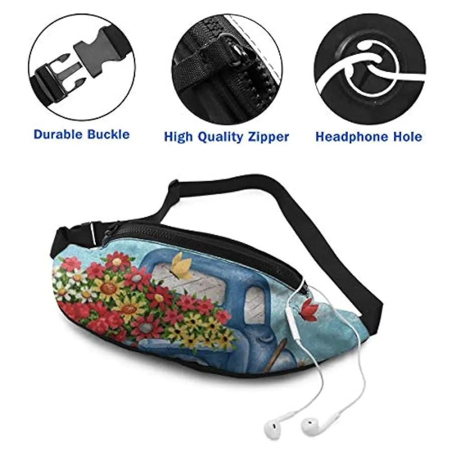 Marsupio per Uomo Donna,Marsupio Flower Truck Marsupio con Cintura Tasca a Tracolla Regolabile Borsa a Tracolla Borsa sul Petto 
