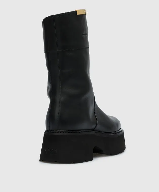 N21 Stivali in pelle nera con logo 23ISP04500450
