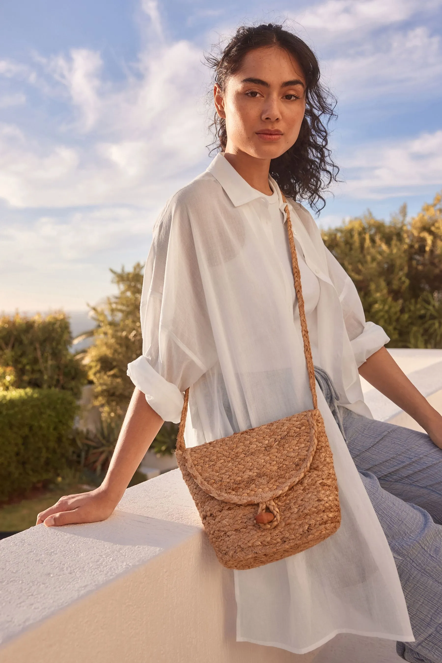 Naturale  - Borsa a bisaccia in rafia
