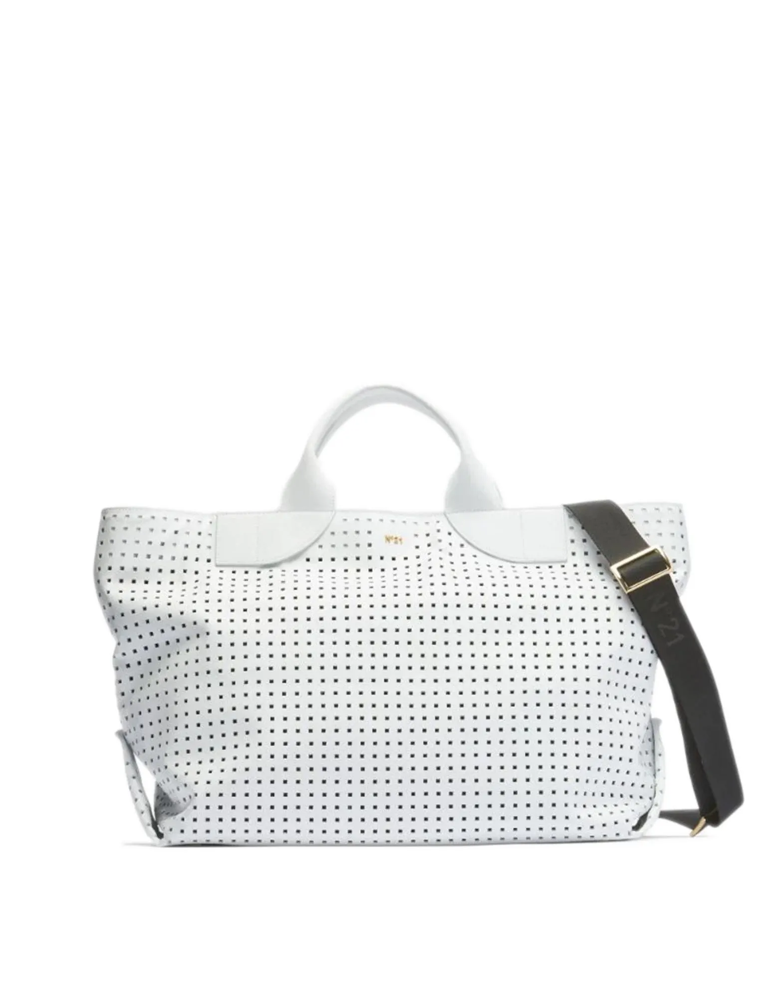 N°21 Borsa Shopper Traforata Grande in Pelle Bianca