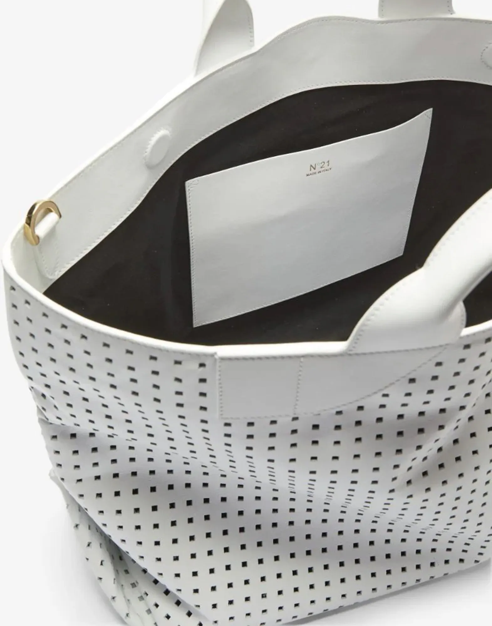 N°21 Borsa Shopper Traforata Grande in Pelle Bianca