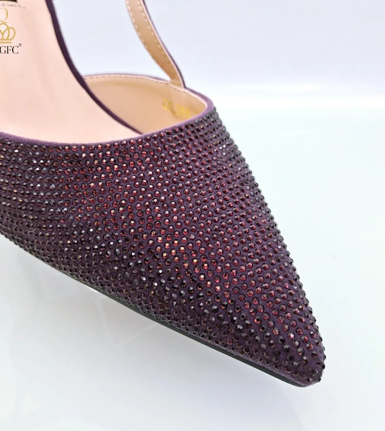 Qsgfc 2023 Colore viola Design italiano Full Diamond Borsa alla moda Borsa a tracolla e cinturino Tacchi alti Scarpe e borsa per