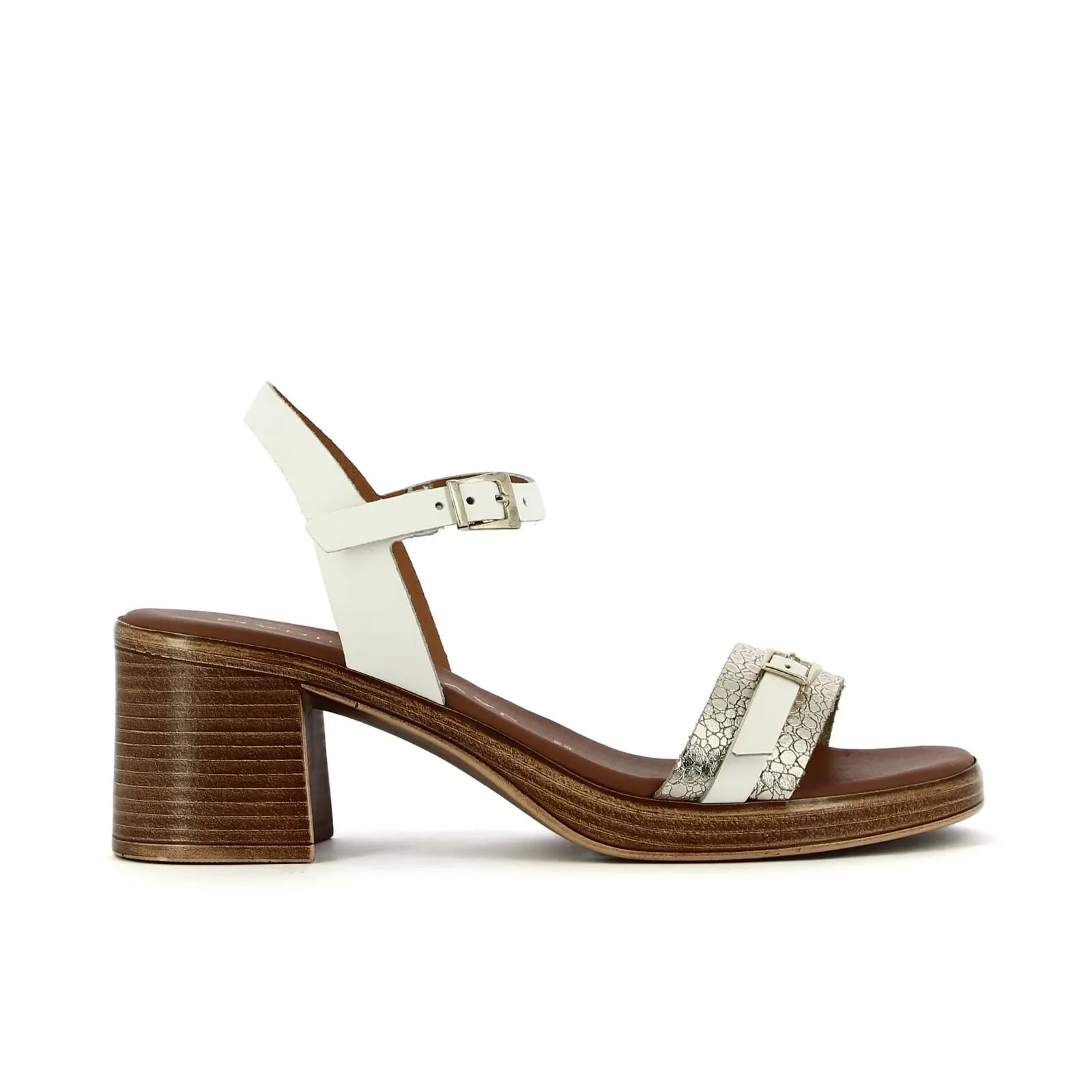 Sandali bianchi in pelle con tacco largo