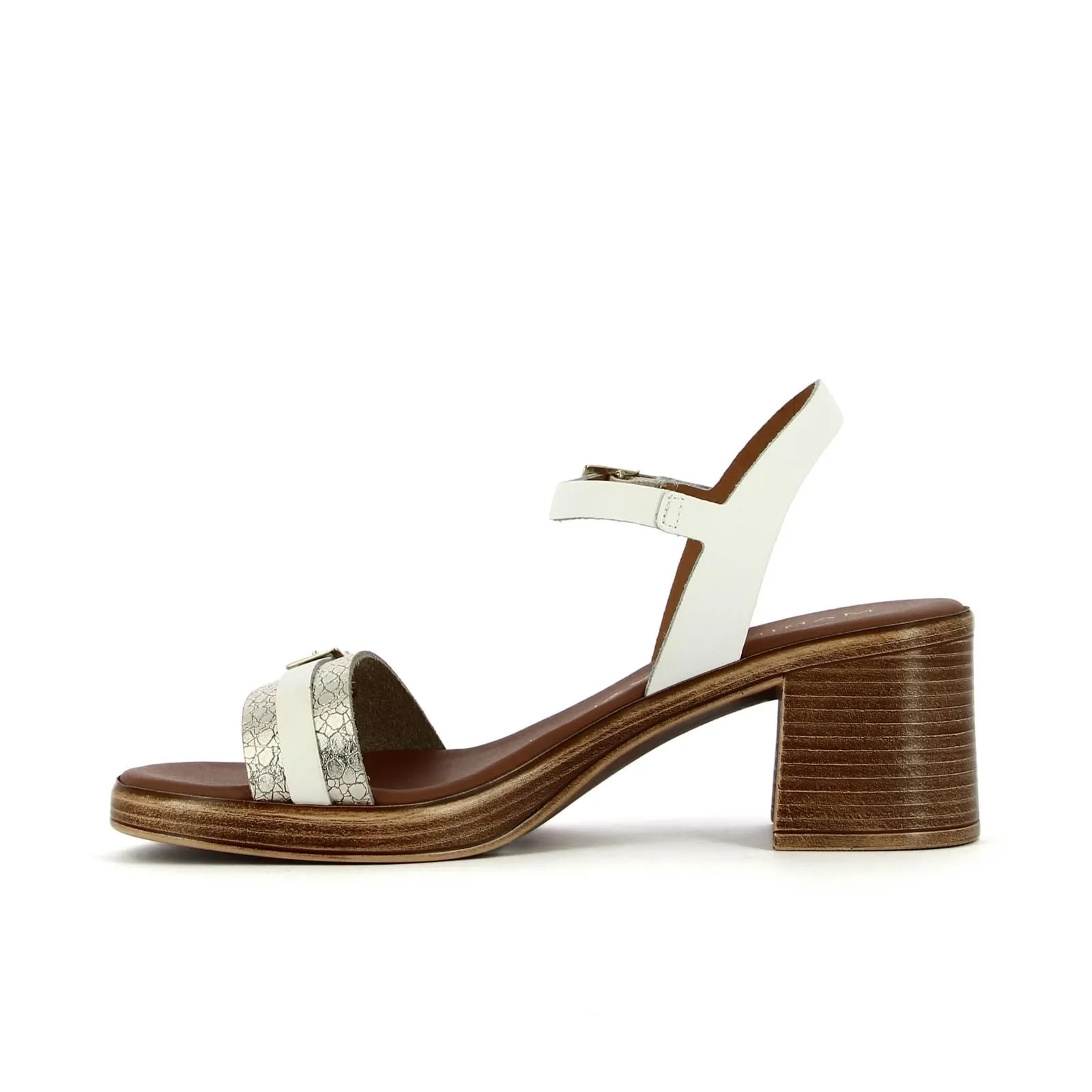 Sandali bianchi in pelle con tacco largo