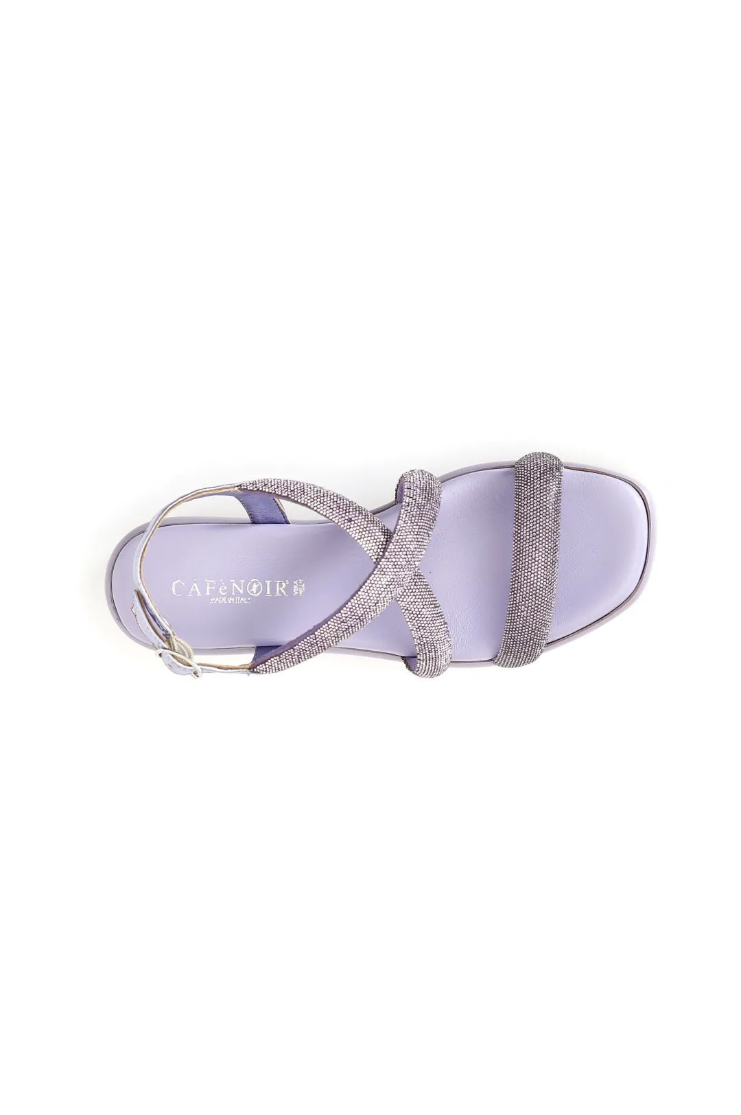 sandali con zeppa e fasce incrocio con strass lilla