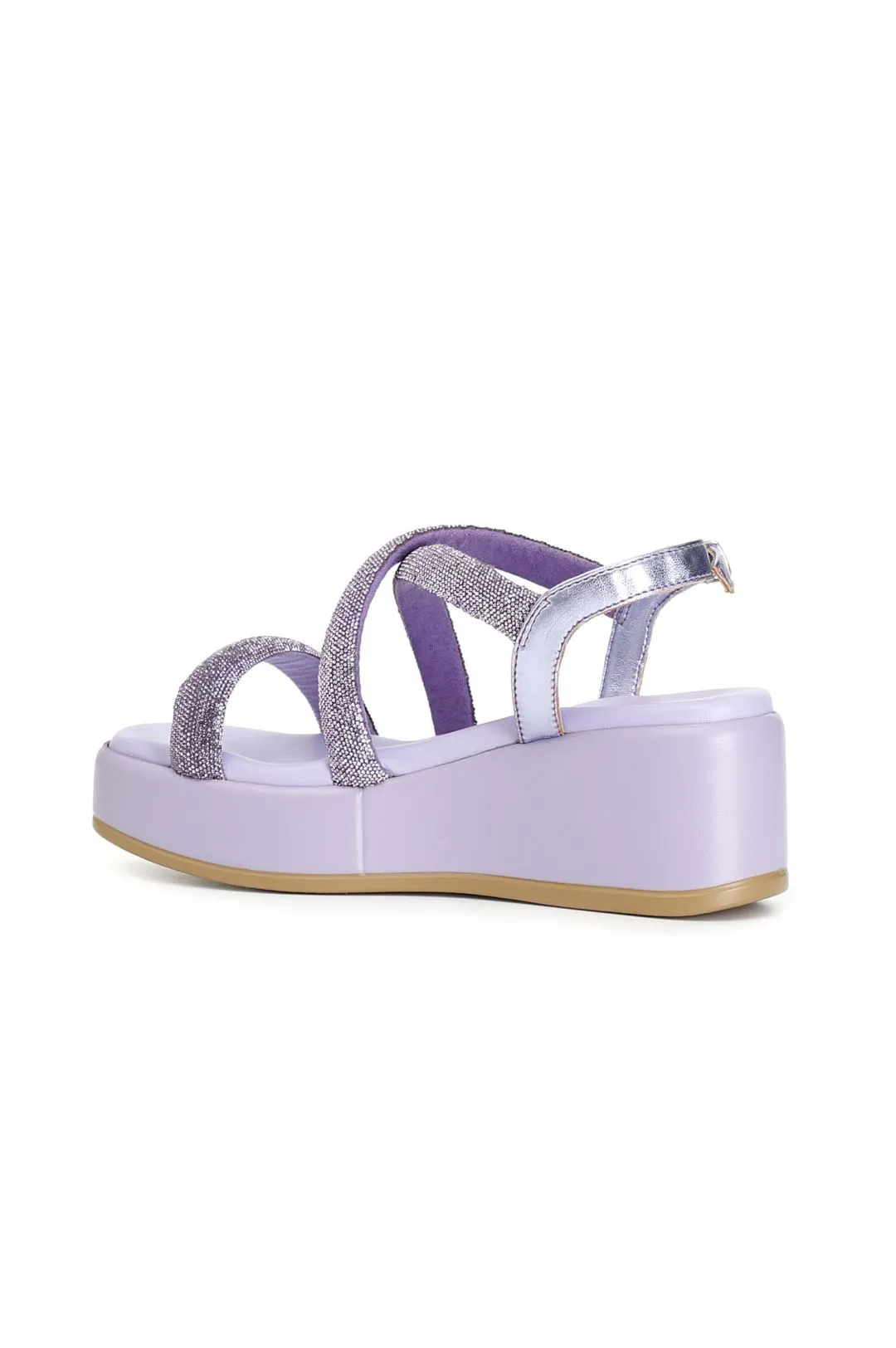 sandali con zeppa e fasce incrocio con strass lilla