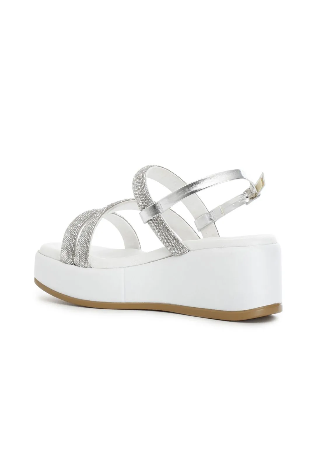 sandali con zeppa e tre fasce con strass argento