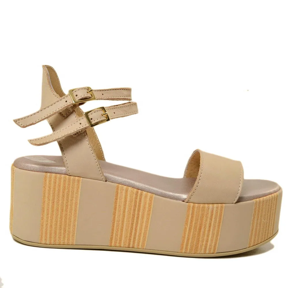 Sandali Estivi Donna in Pelle Beige Platform Made in Italy