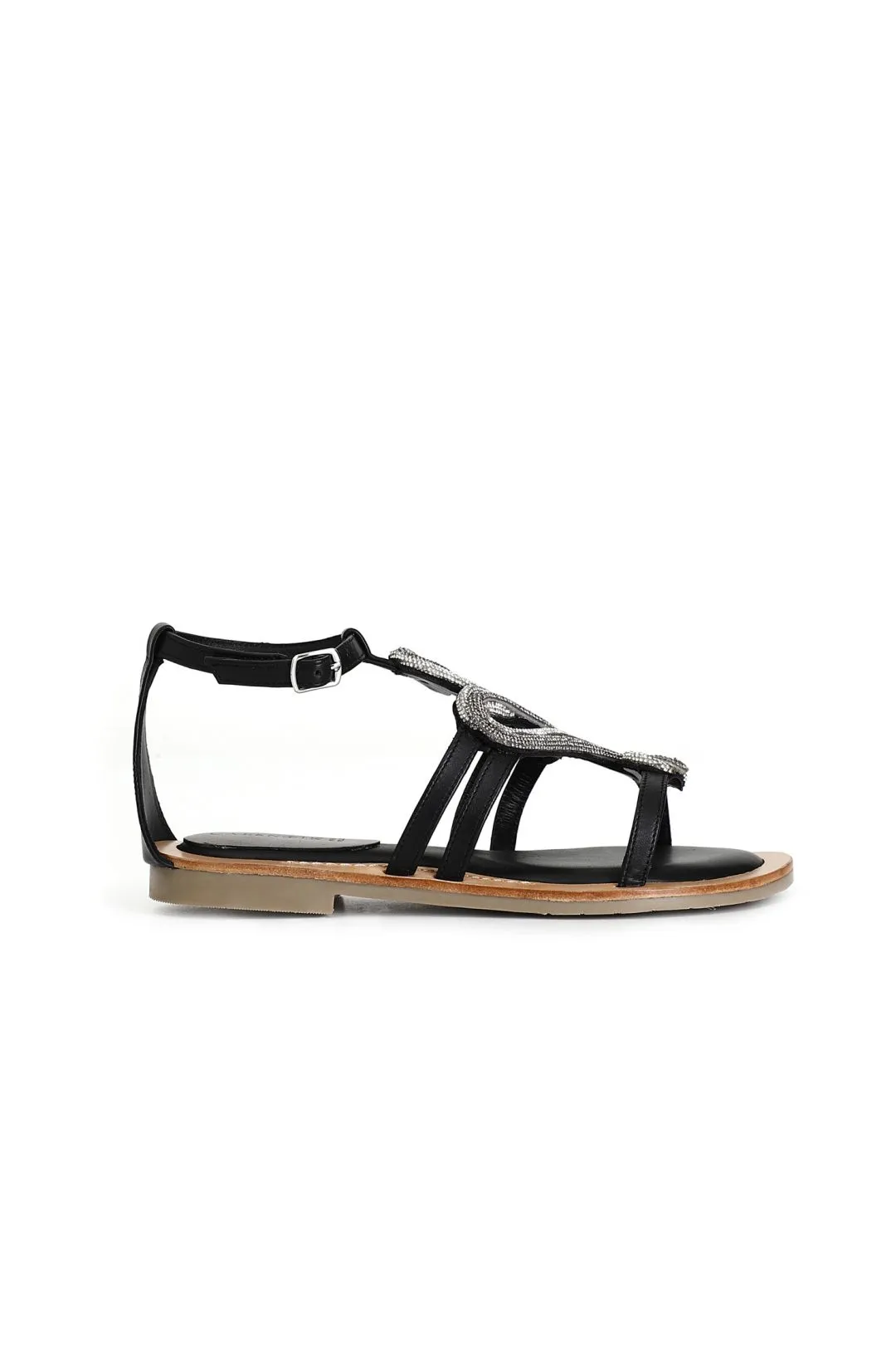 sandali in nappa con decorazione strass nero