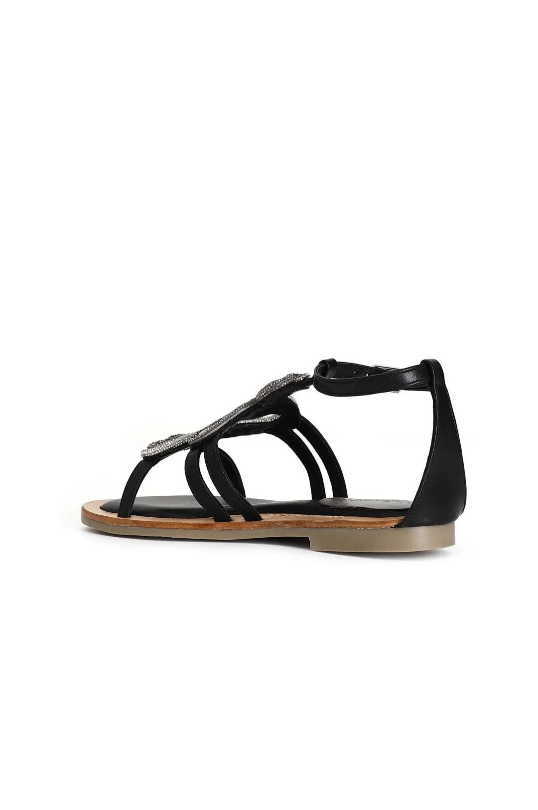 sandali in nappa con decorazione strass nero