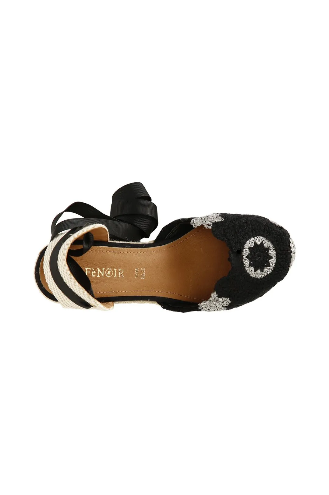 sandali in tessuto ricamato su zeppa in corda multi nero