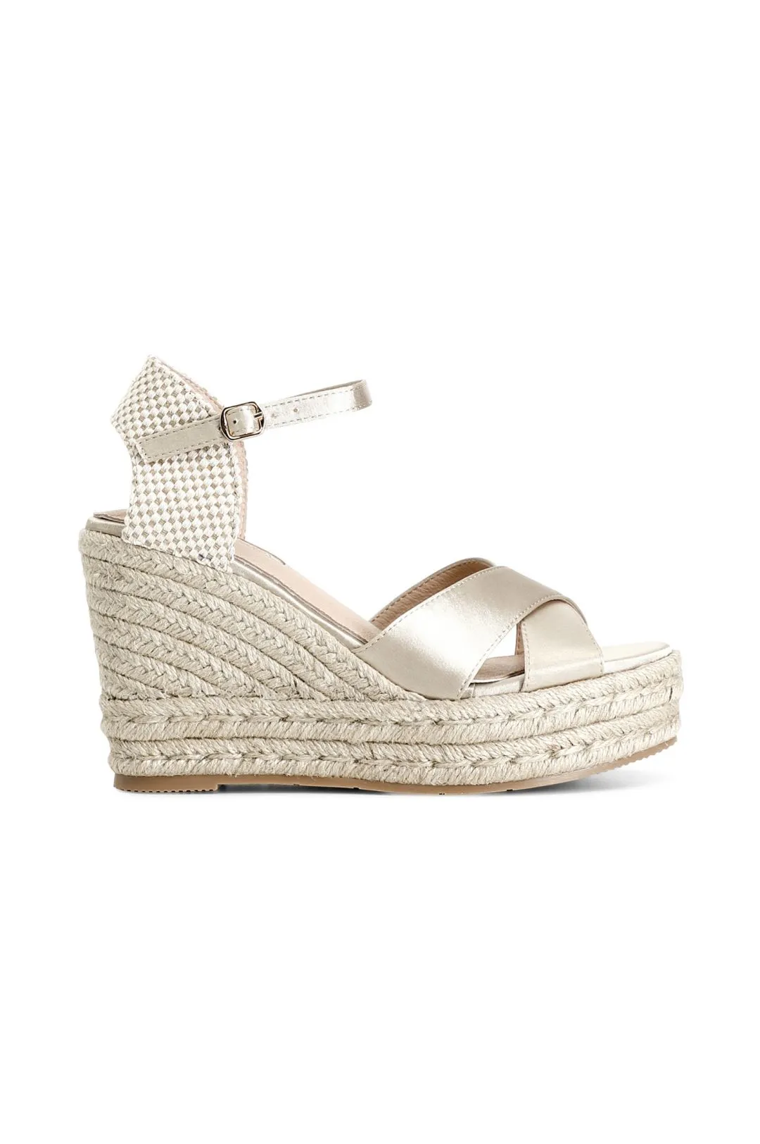 sandali in tessuto su zeppa corda beige