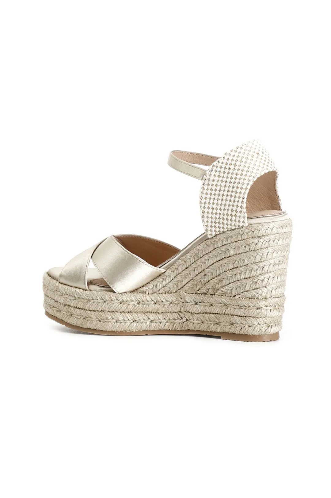 sandali in tessuto su zeppa corda beige
