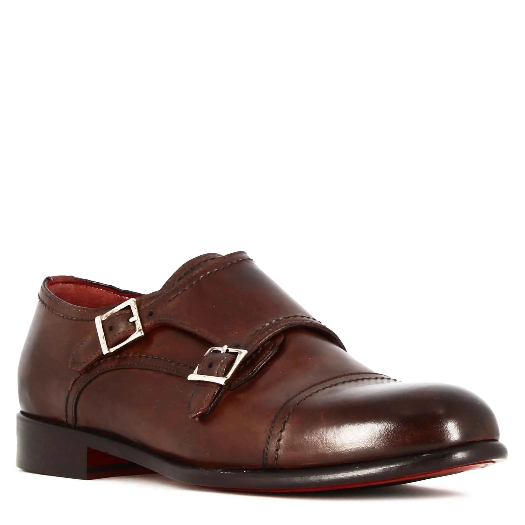 Scarpa con doppia fibbia da uomo colore marrone chiaro