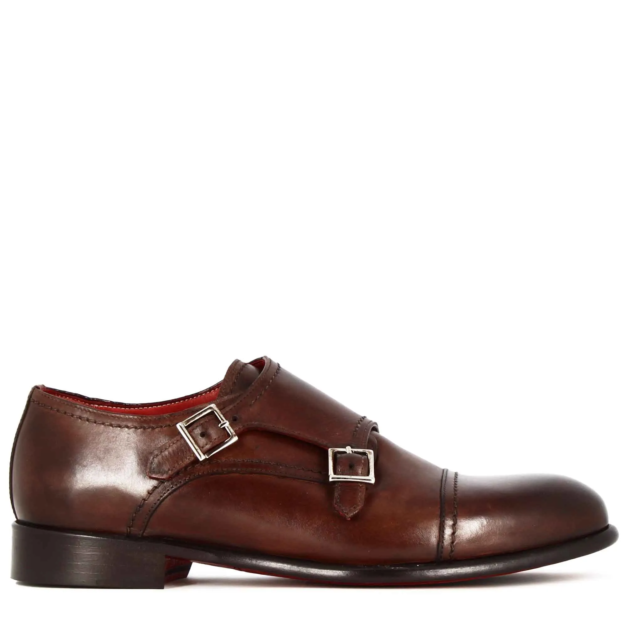 Scarpa con doppia fibbia da uomo colore marrone chiaro