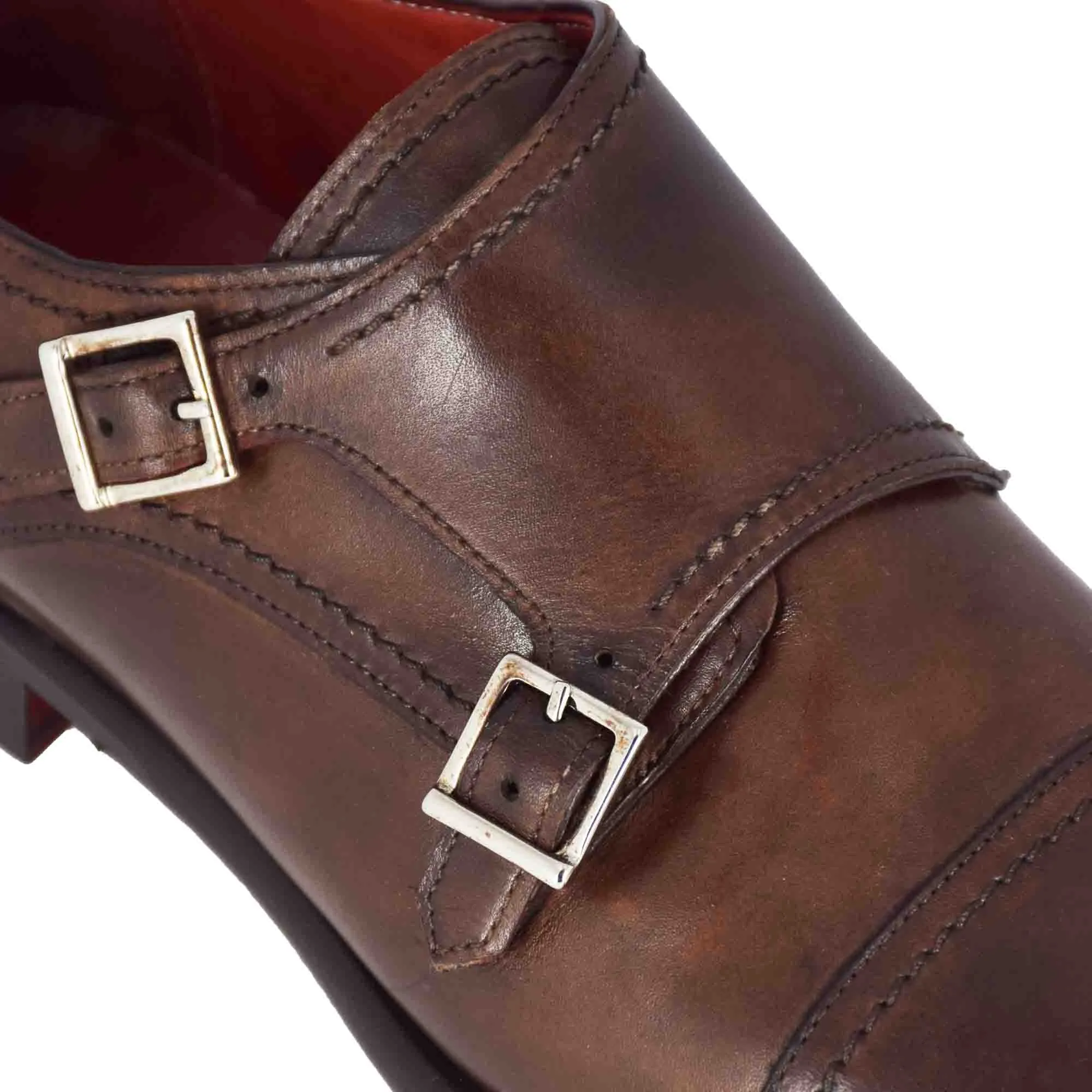 Scarpa con doppia fibbia da uomo colore marrone chiaro