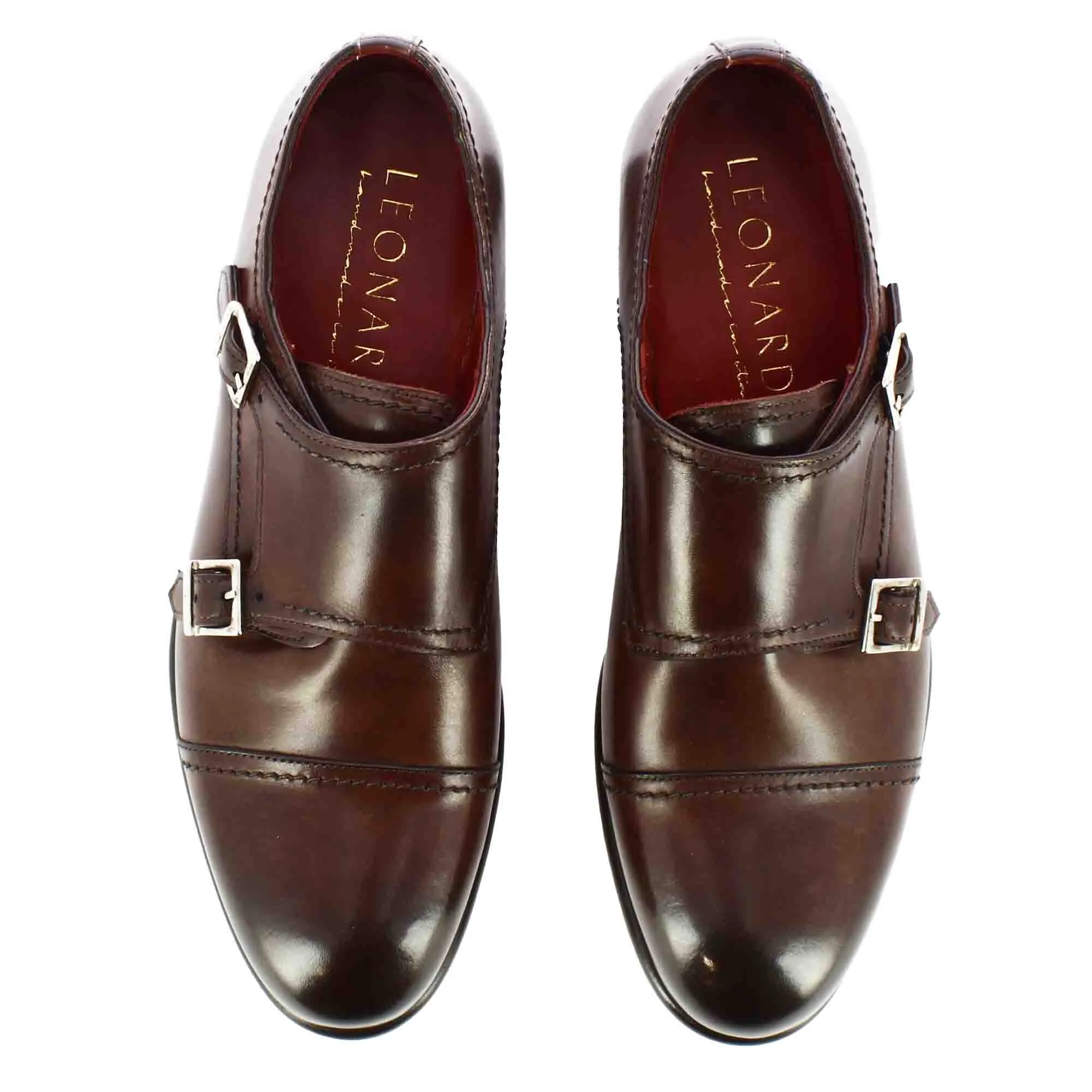 Scarpa con doppia fibbia da uomo colore marrone chiaro
