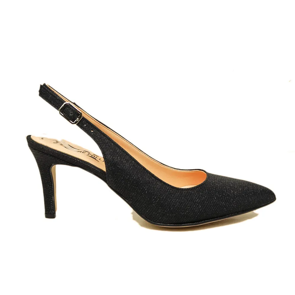 Scarpa Décolleté con Cinturino Posteriore in Lurex Nero