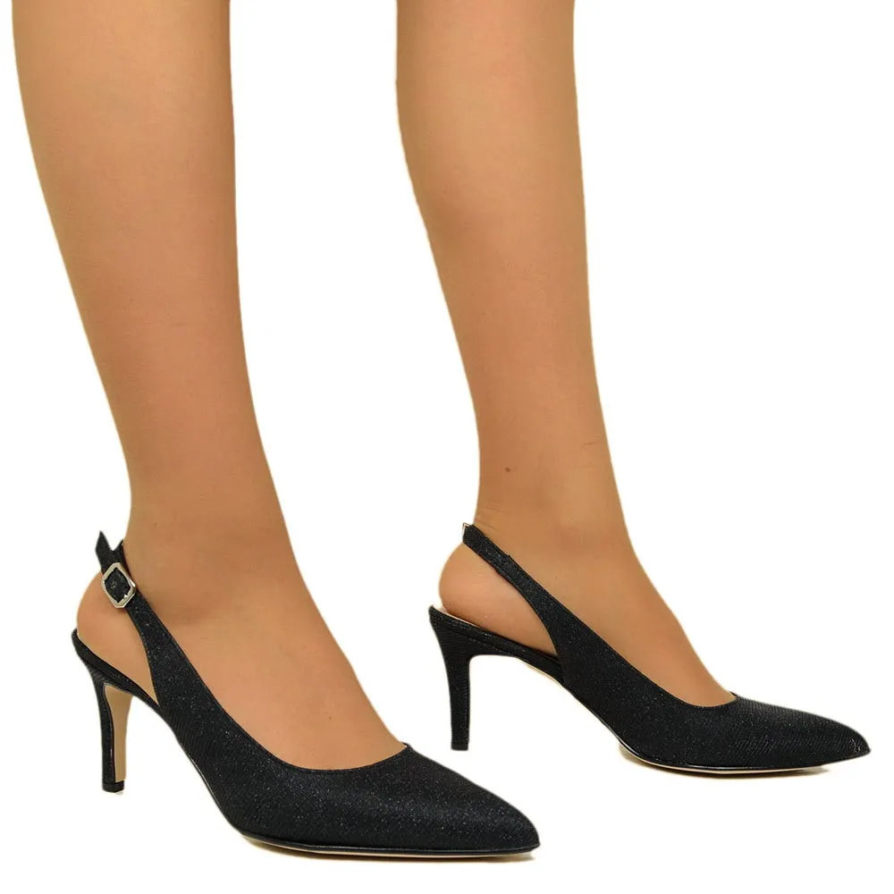Scarpa Décolleté con Cinturino Posteriore in Lurex Nero