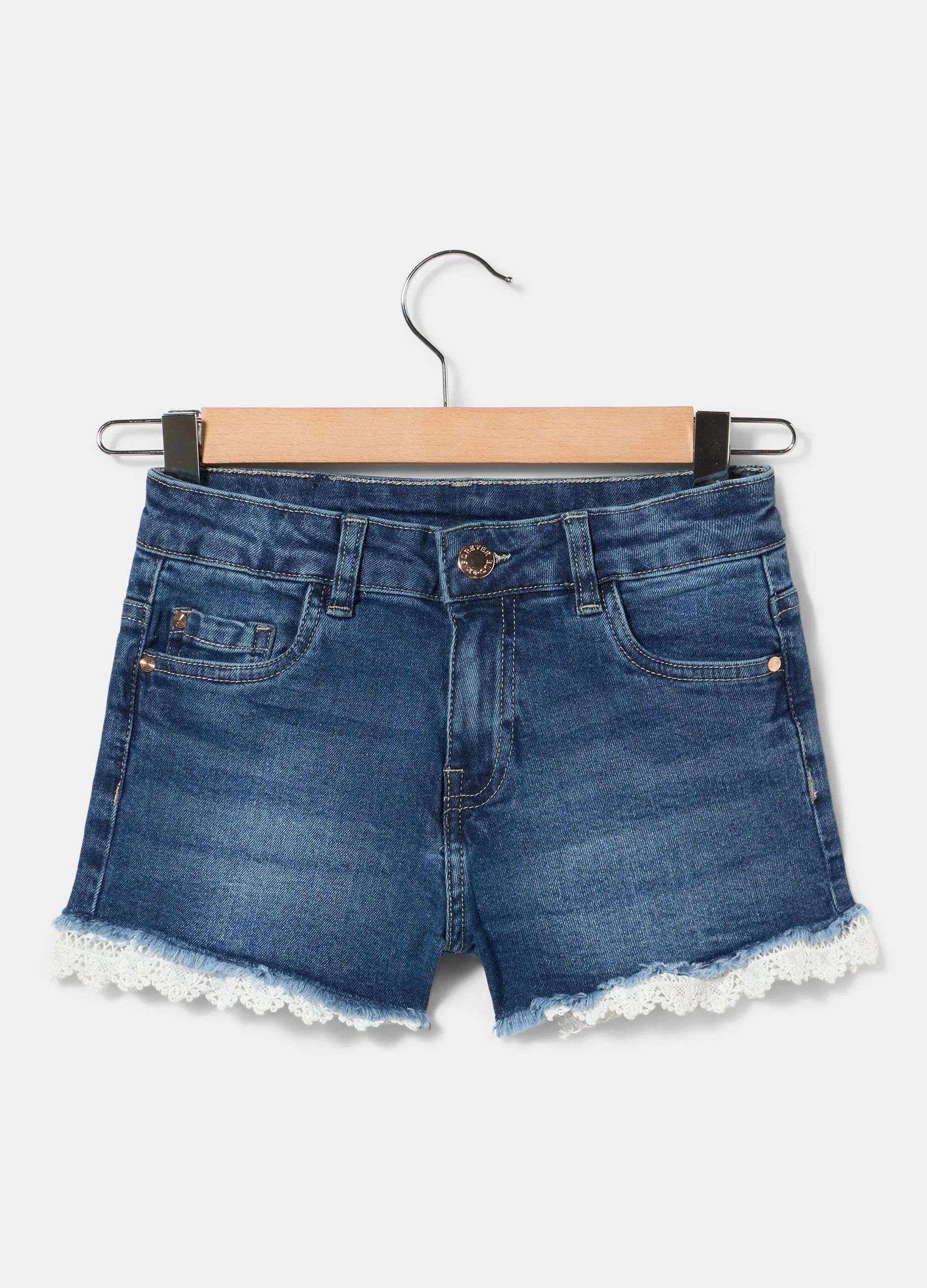 Shorts in denim con pizzo ragazza