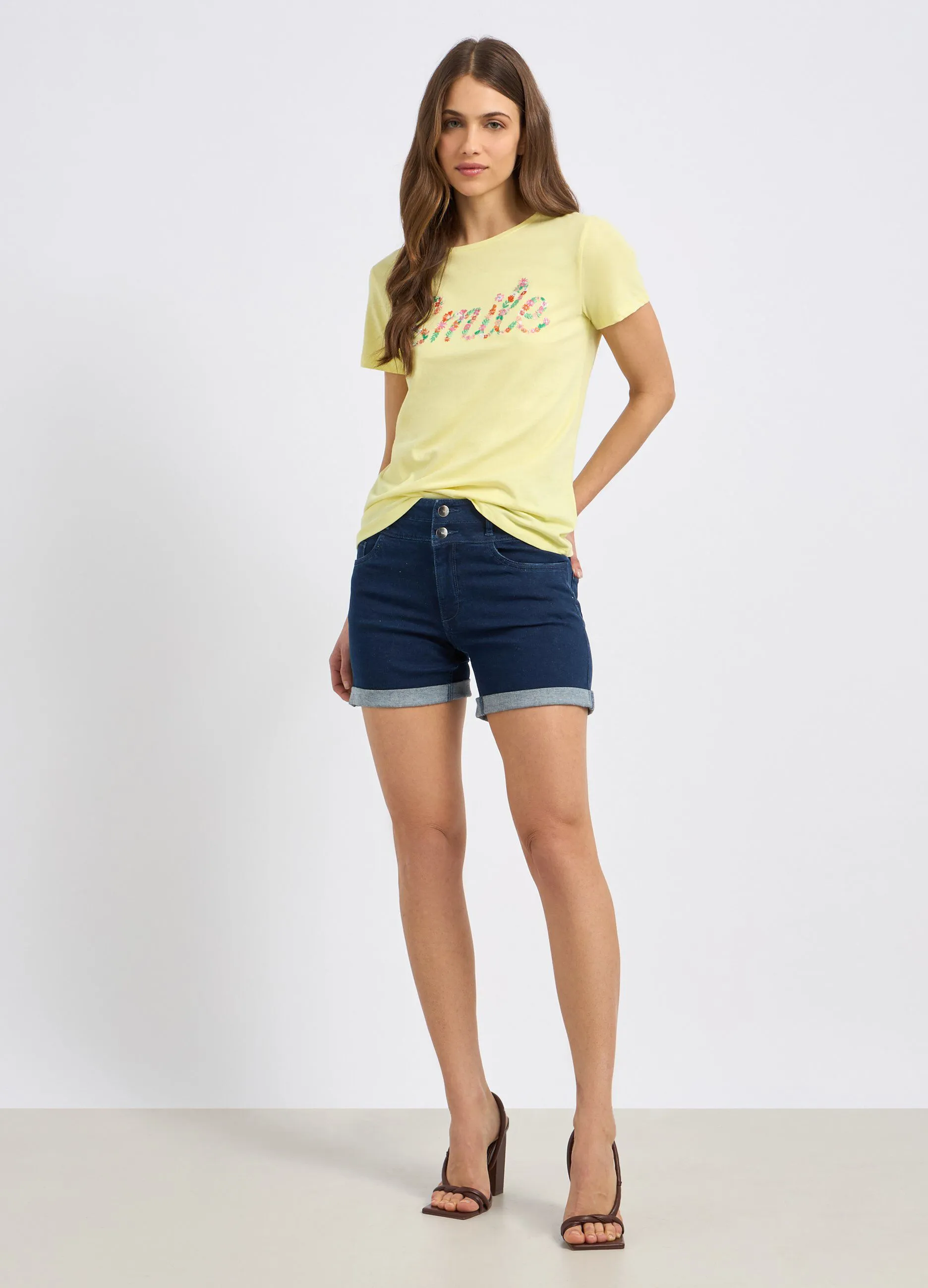 Shorts in denim di cotone stretch donna
