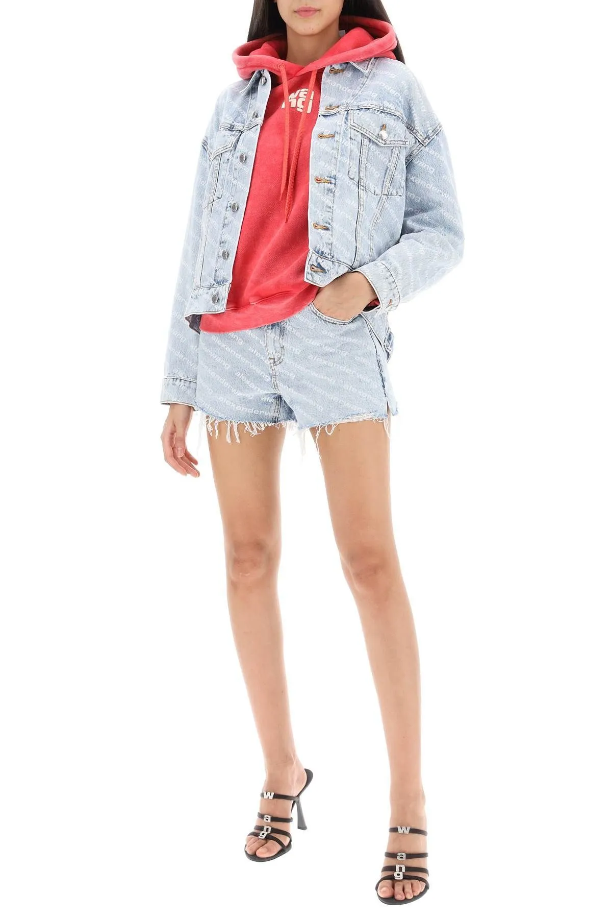 Shorts in denim logato