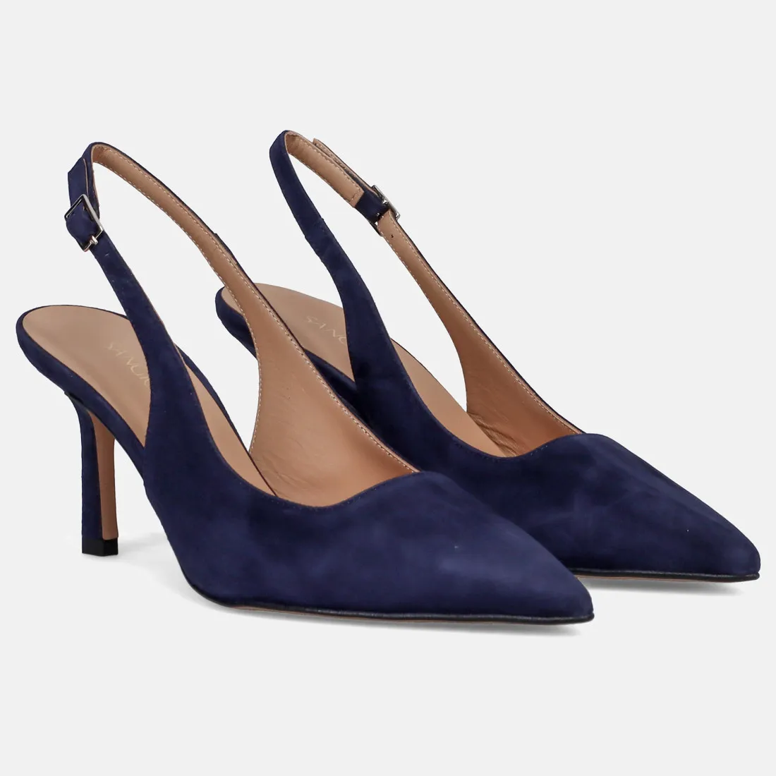 Slingback Sangiorgio in camoscio blu con tacco medio