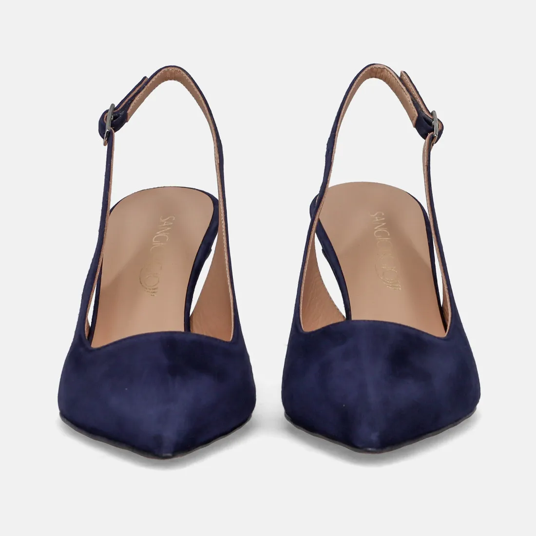 Slingback Sangiorgio in camoscio blu con tacco medio