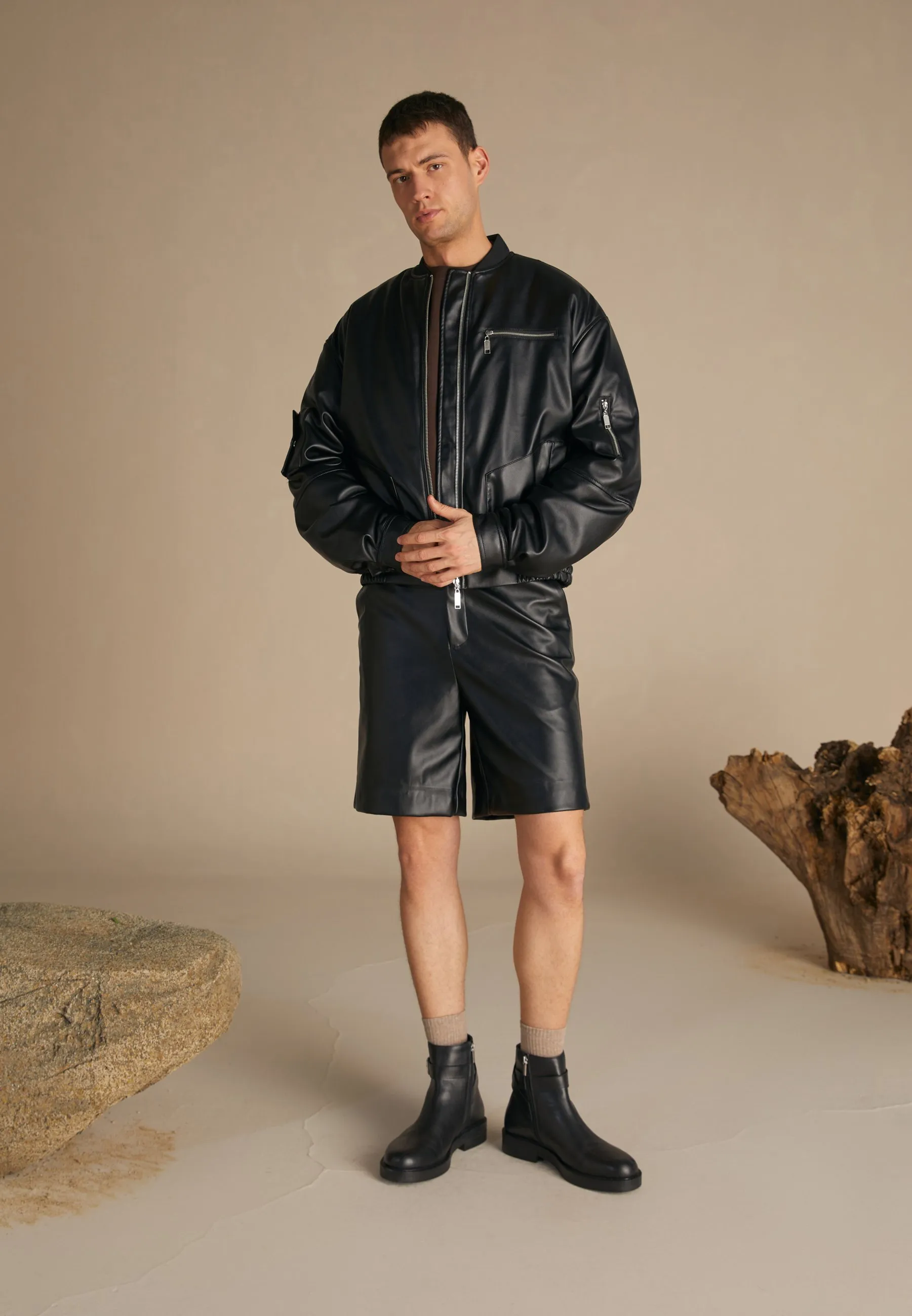 SYNTHETIC LEATHER BOMBER JACKET - Giubbotto Bomber