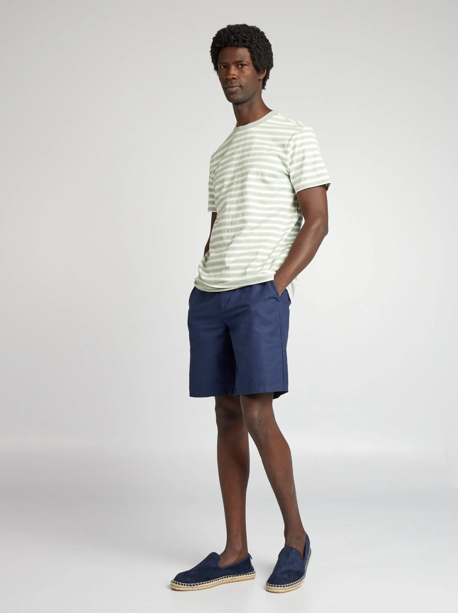 T-shirt a righe a maniche corte - VERDE