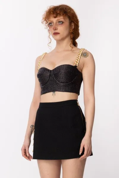 Top in rafia con bretelle in catena Nero
