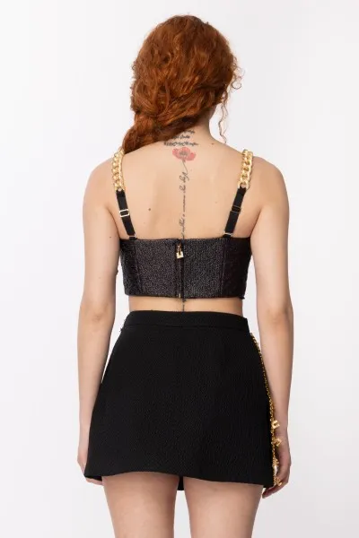 Top in rafia con bretelle in catena Nero