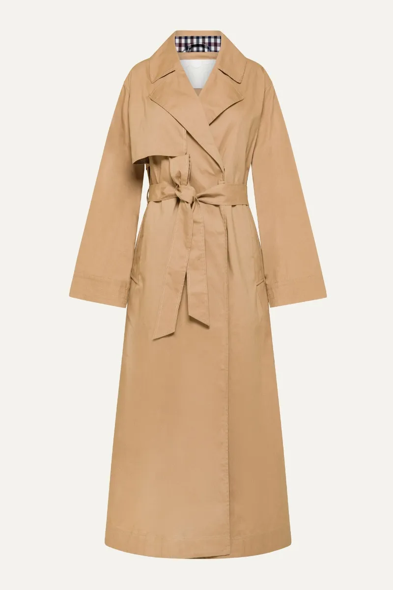 TRENCH LUNGO IN GABARDINA DI COTONE LEGGERO 9203 - NATURALE