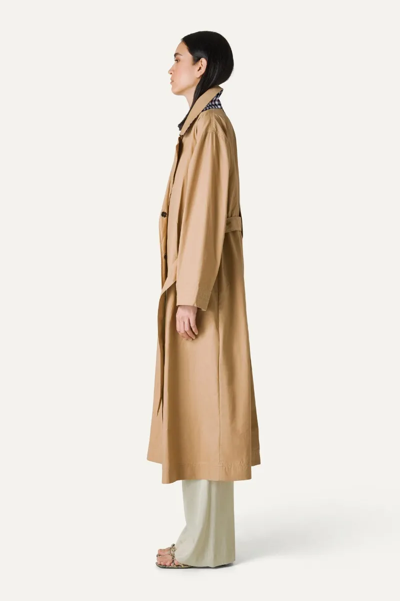 TRENCH LUNGO IN GABARDINA DI COTONE LEGGERO 9203 - NATURALE