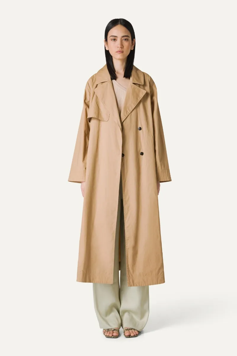 TRENCH LUNGO IN GABARDINA DI COTONE LEGGERO 9203 - NATURALE