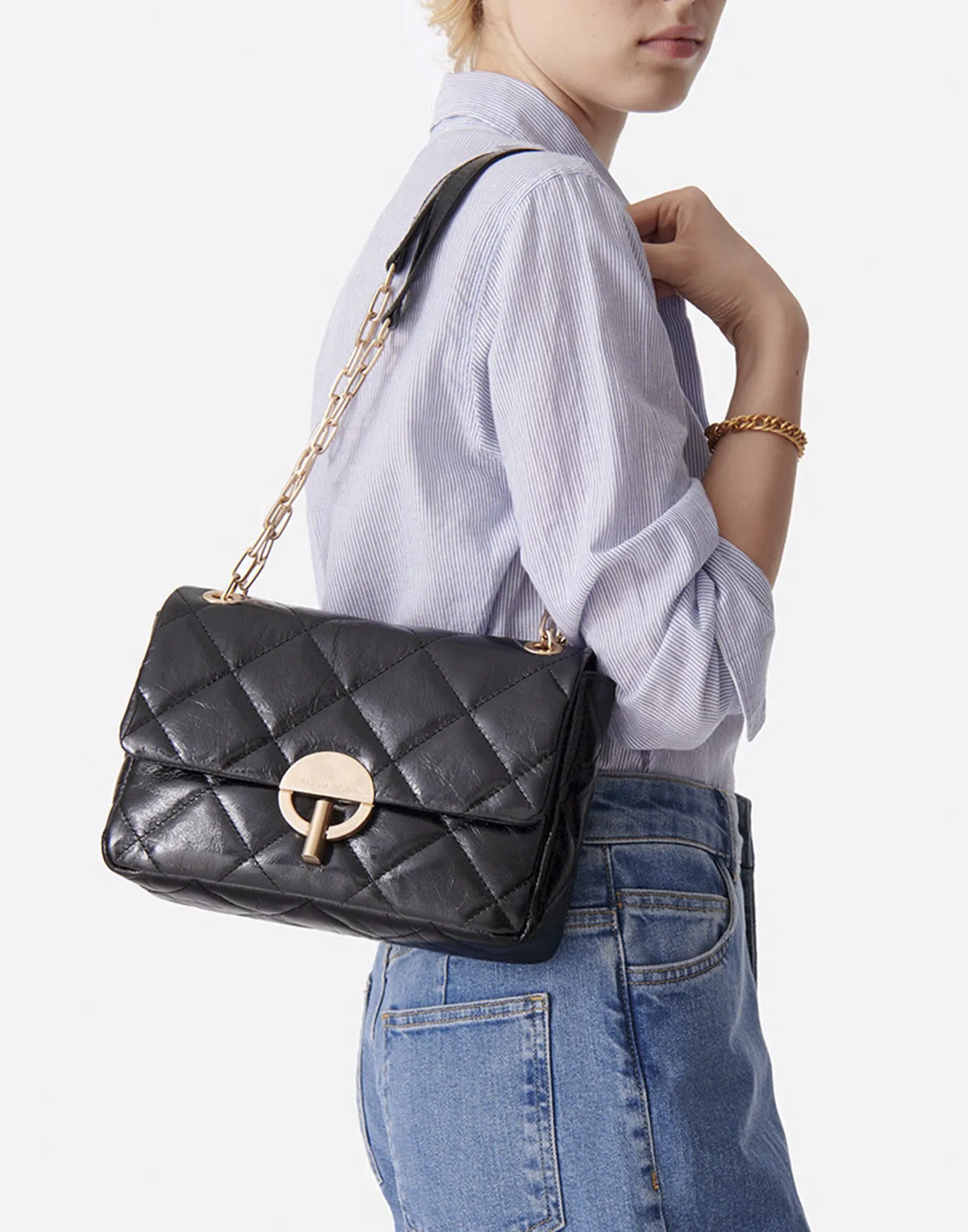 VANESSA BRUNO Borsa Moon Grande in Pelle Nera