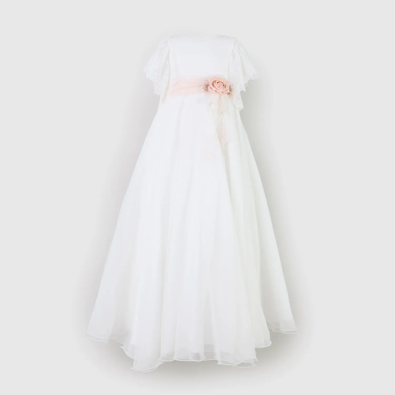 Vestito Bianco Con Spilla Floreale Salmone