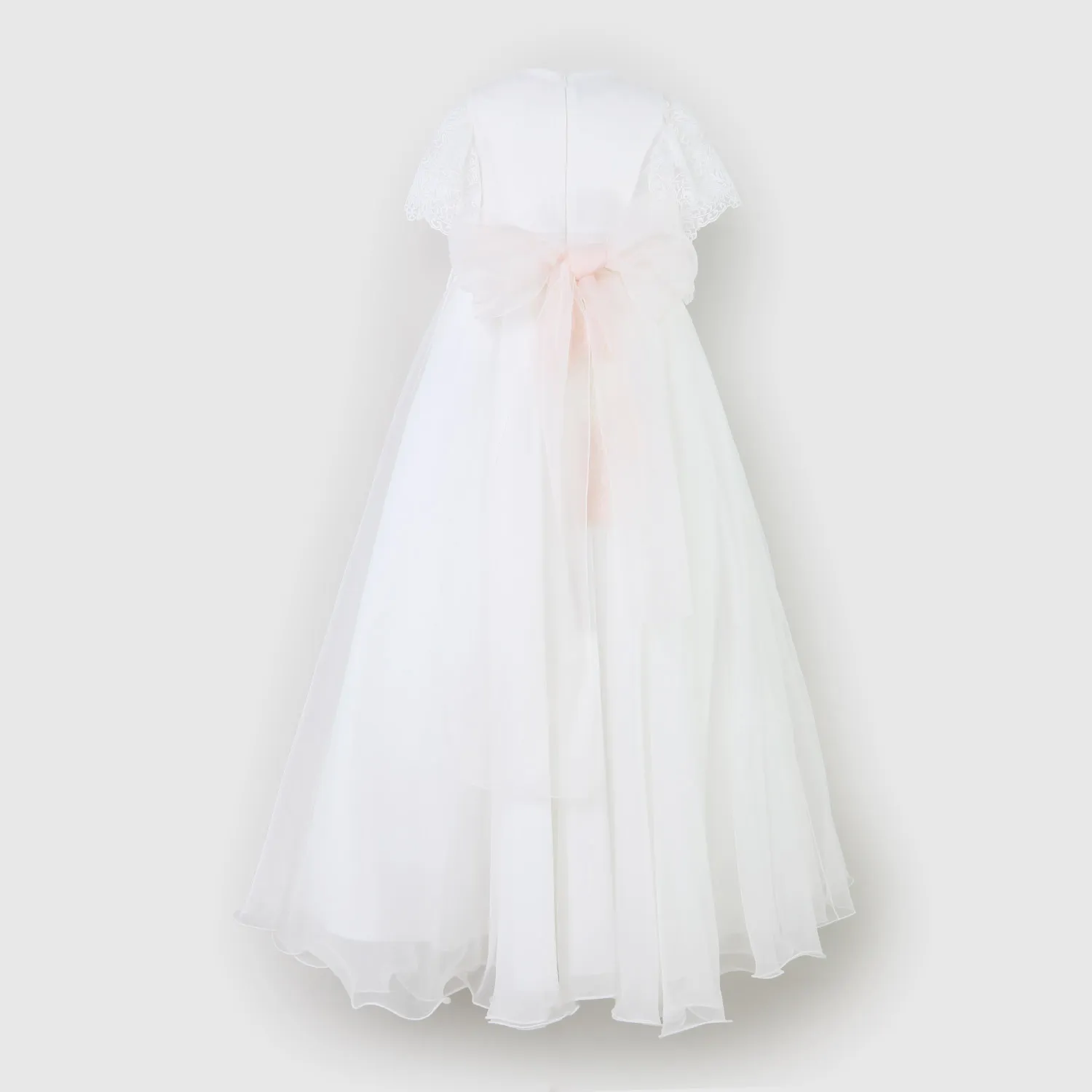 Vestito Bianco Con Spilla Floreale Salmone