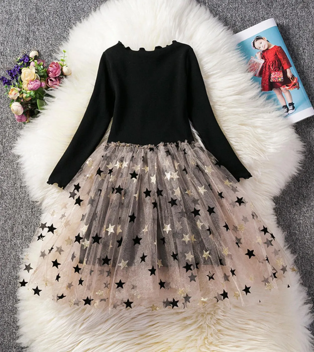 Vestito natalizio per ragazze Vestito invernale per ragazze con fiocco Pizzo floreale Abiti eleganti in maglia Capodanno Vestido